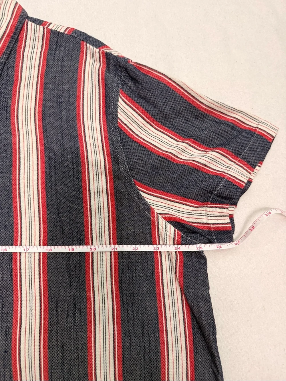 Sun + Stone Navy, Red & White Vertical Stripe Button-Up Shirt
